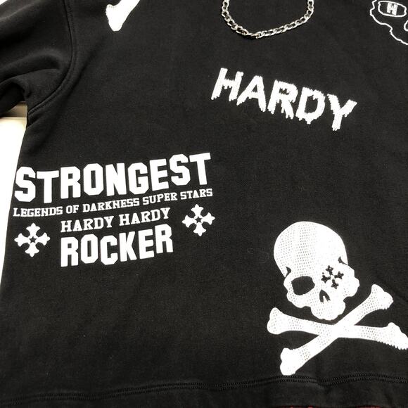 Hardy Hardy Men’s Black Skull Print Plaid Paneled Hoodie Small Rocker Peace - Picture 6 of 11